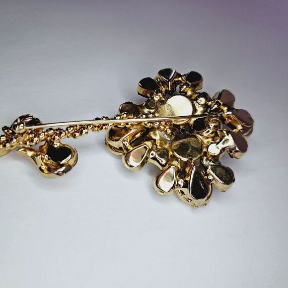 Vintage Large Rhinestone Amber Floral Flower Brooch Pin Juliana Weiss Kramer - Picture 3 of 16